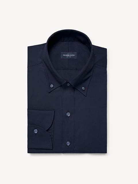 Proper Cloth Men's Navy Performance Blend Twill Custom Dress Shirt