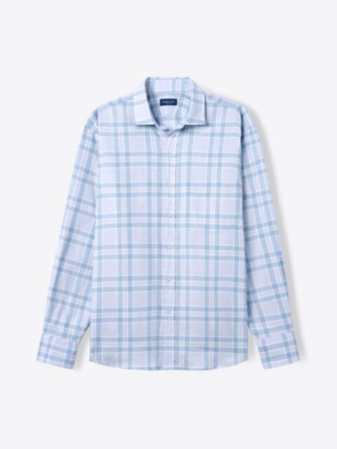 Monterey Light Blue Cotton and Linen Blend Knit Pique Shirt by Proper Cloth