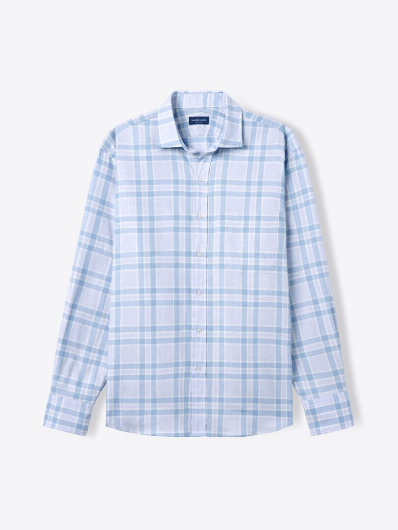 Mesa Light Blue Cotton and Linen Large Plaid 