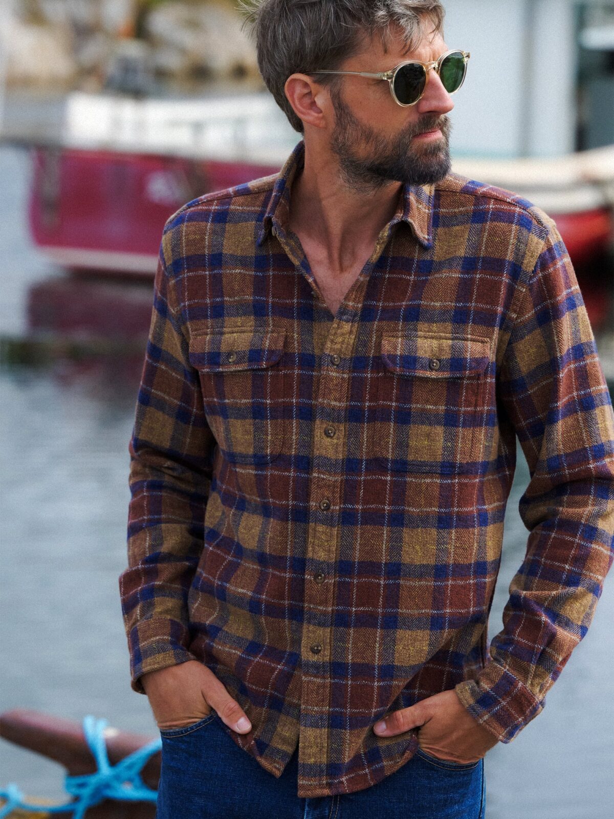 The Japanese Low Twist Shirt in Rust and Navy