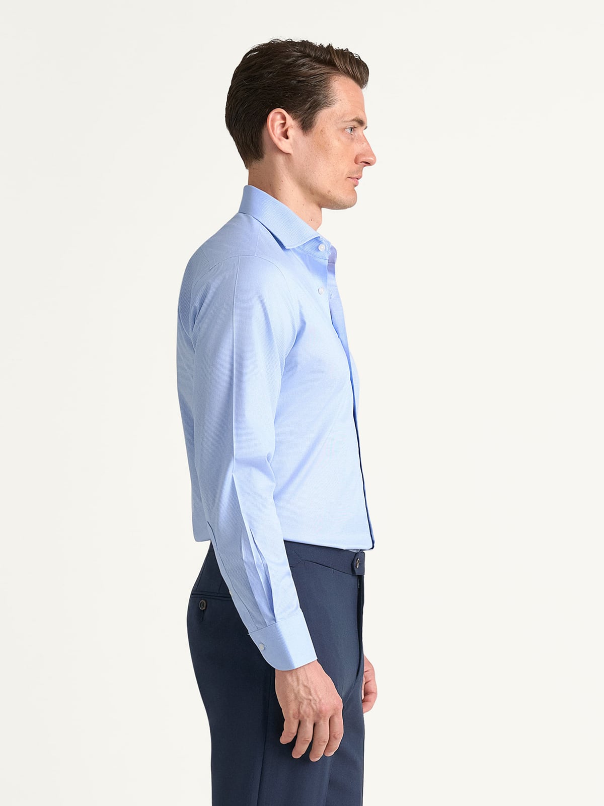 The Thomas Mason Non-Iron Shirt in Light Blue Houndstooth