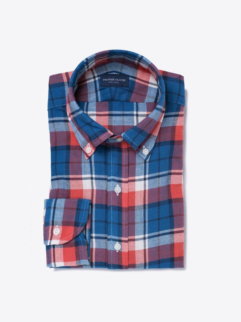 Japanese Red and Blue Plaid Men's Dress Shirt 