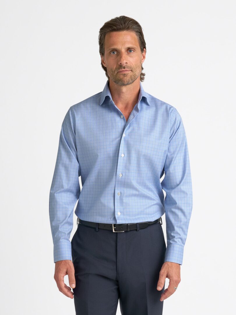 Non-Iron Stretch Supima Blue Glen Plaid Twill Thumb Detail