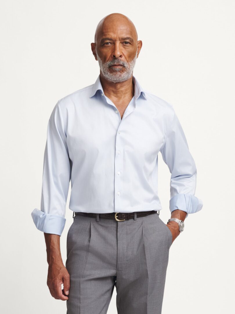 Non-Iron Stretch Supima Light Blue Twill Thumb Detail
