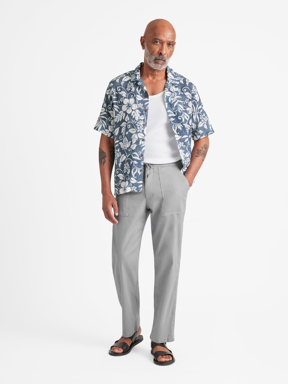 Faded Navy Linen Blend Aloha Print Shirt by Proper Cloth