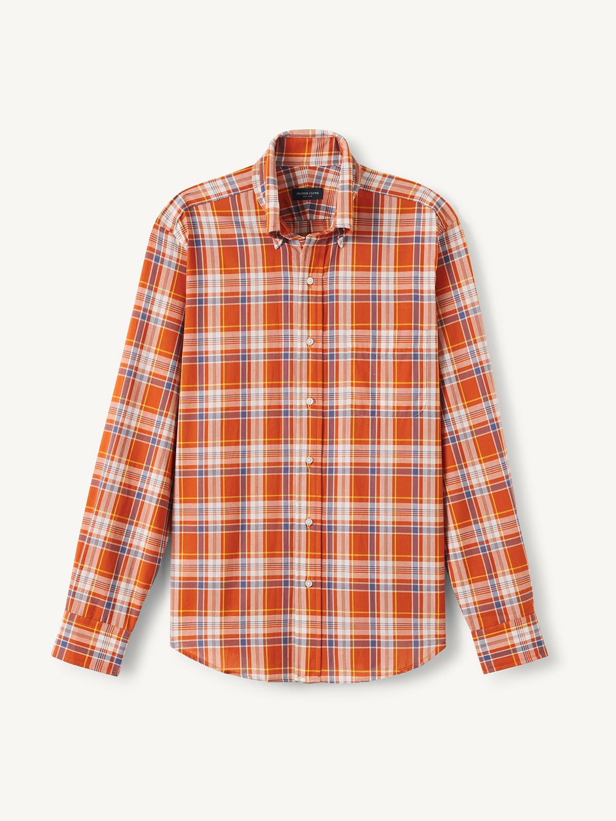 The Madras Button Down in Tomato Gold and Navy