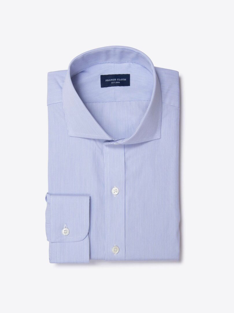Thomas Mason Blue Fine Stripe Custom Made Shirt 