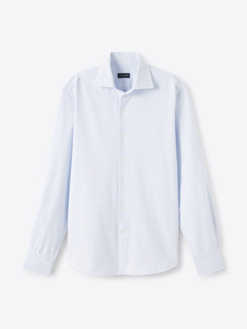 Washed Light Blue Striped Lightweight Oxford Spread Collar Product Image