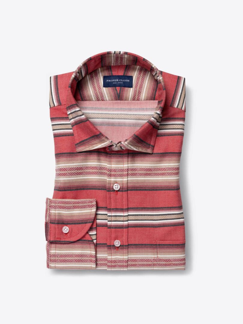 Faded Red Black and Beige Southwest Stripe Jacquard Tailor Made Shirt 