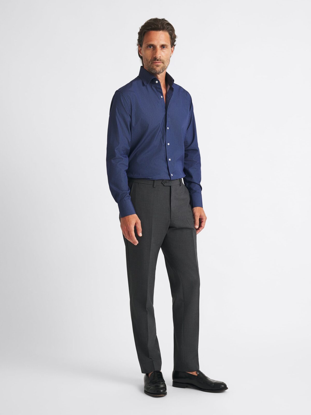 The Miles Broadcloth Dress Shirt in Navy Micro Print