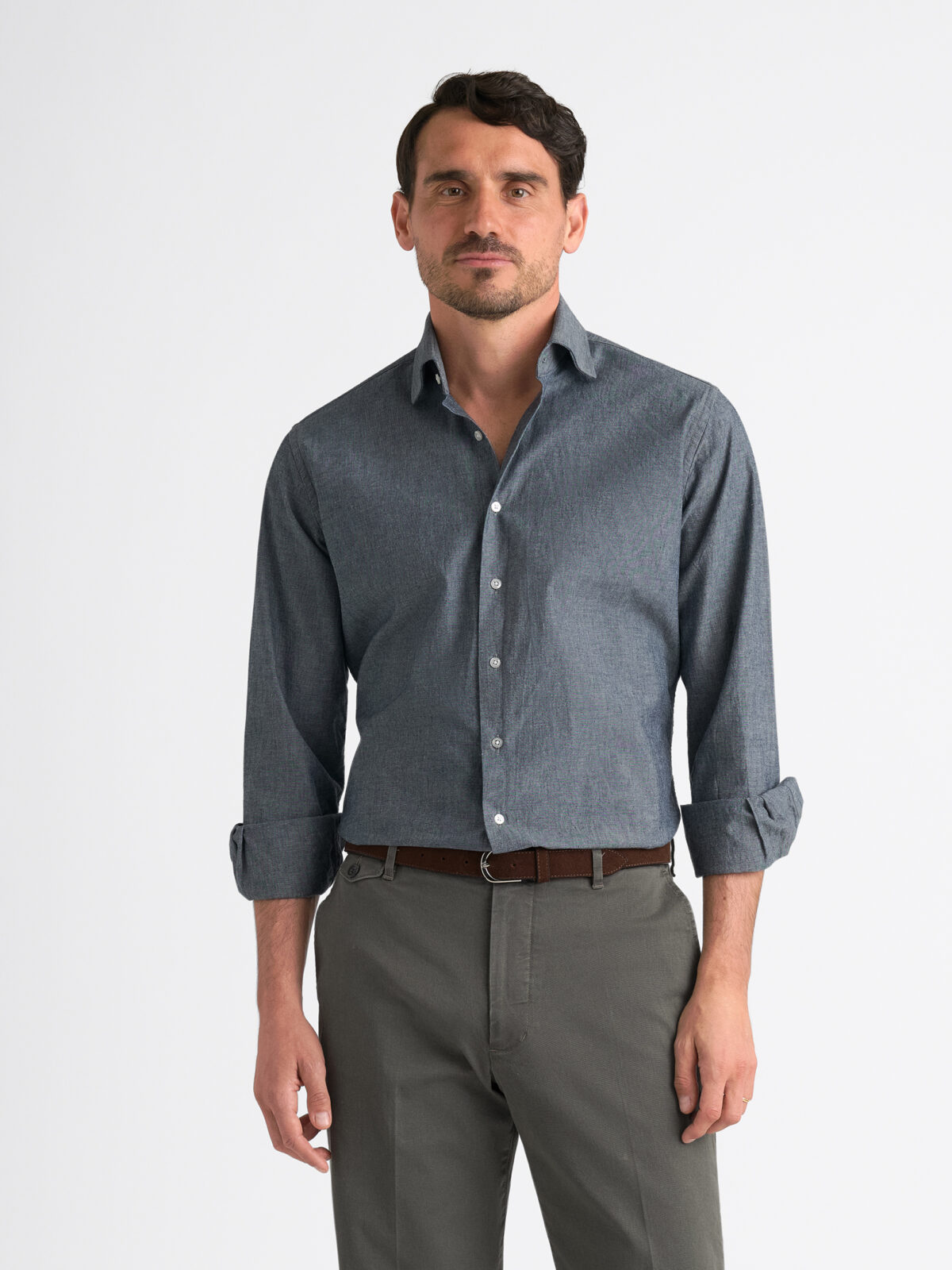 grey chambray dress shirt Albiate Indigo Scholar chambray