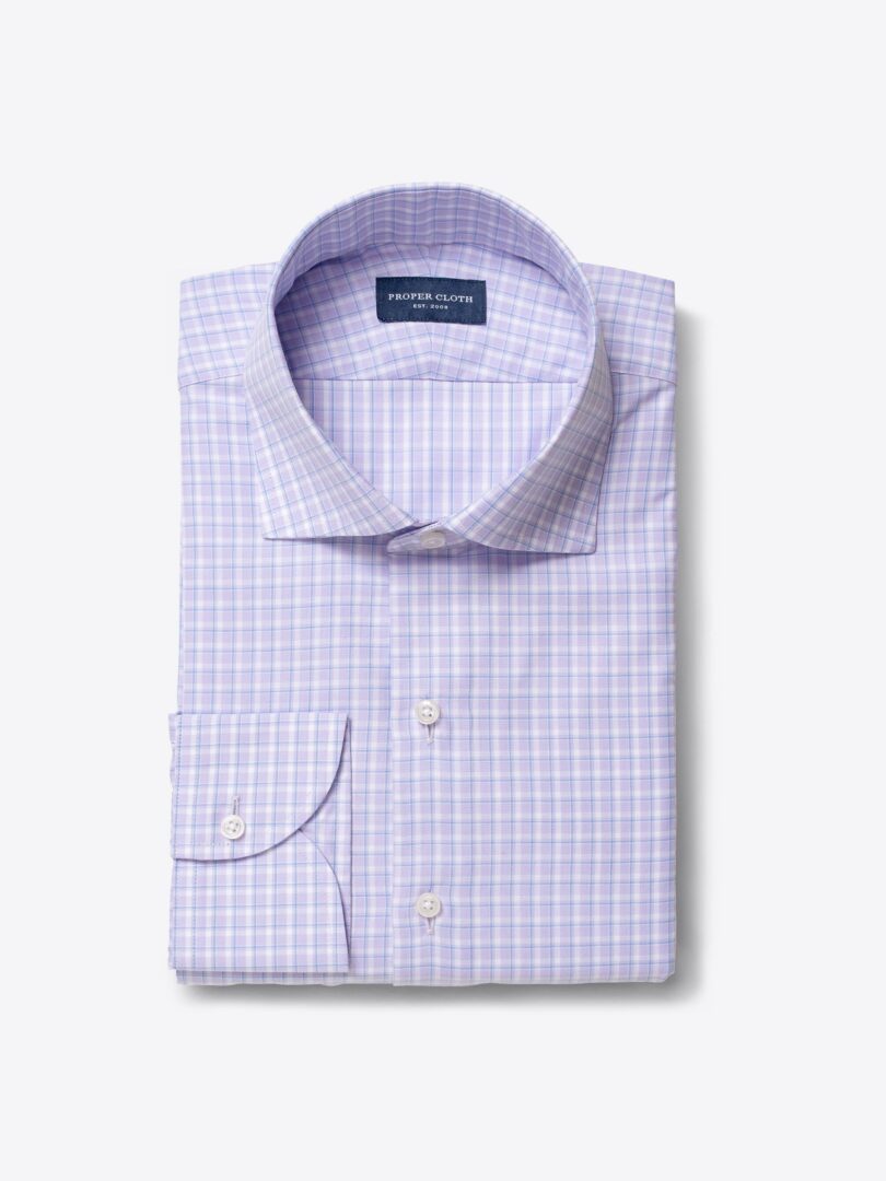 Prato Lavender and Blue Check Fitted Dress Shirt 
