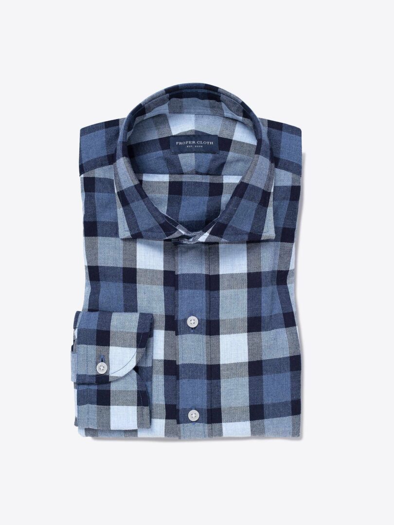 Light Blue Large Plaid Flannel Custom Dress Shirt 