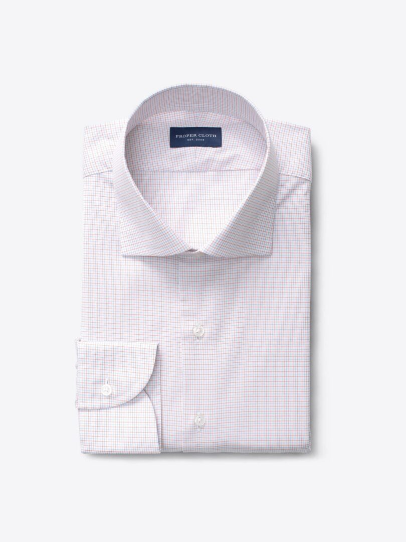 Carmine 120s Coral and Blue Tattersall Tailor Made Shirt 