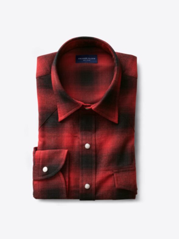Scarlet and Black Ombre Plaid Flannel Western Shirt