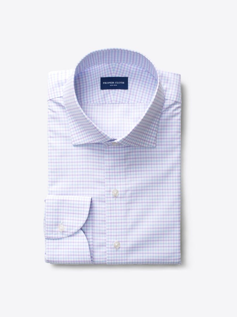 Thomas Mason Non-Iron Lavender and Light Blue Check Fitted Shirt 