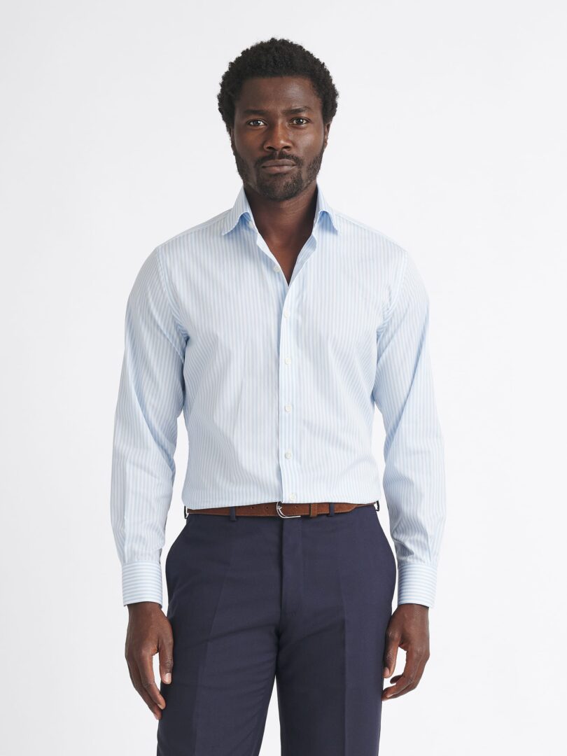 Thomas Mason Blue Stripe Cotton and Silk Blend Thumb Detail