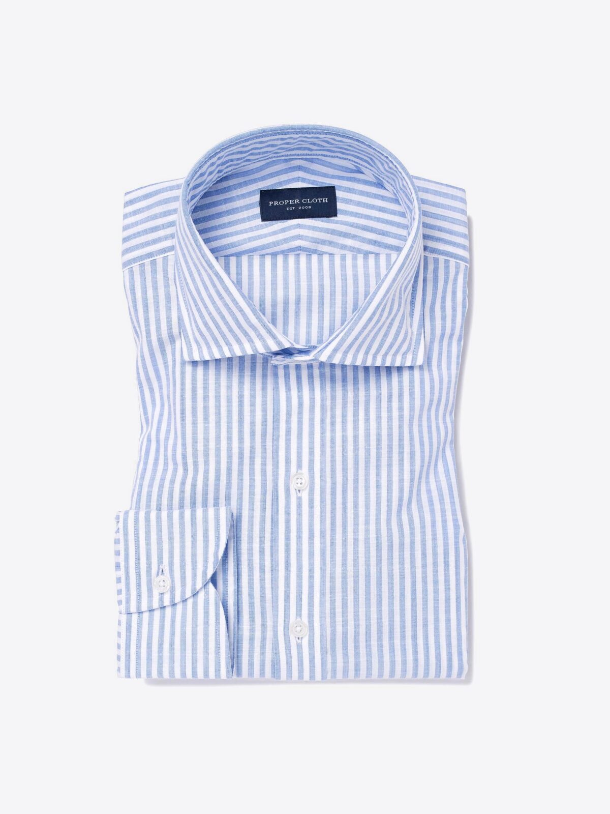 Albini Blue Stripe Comfort Chambray Fitted Shirt Shirt by Proper Cloth
