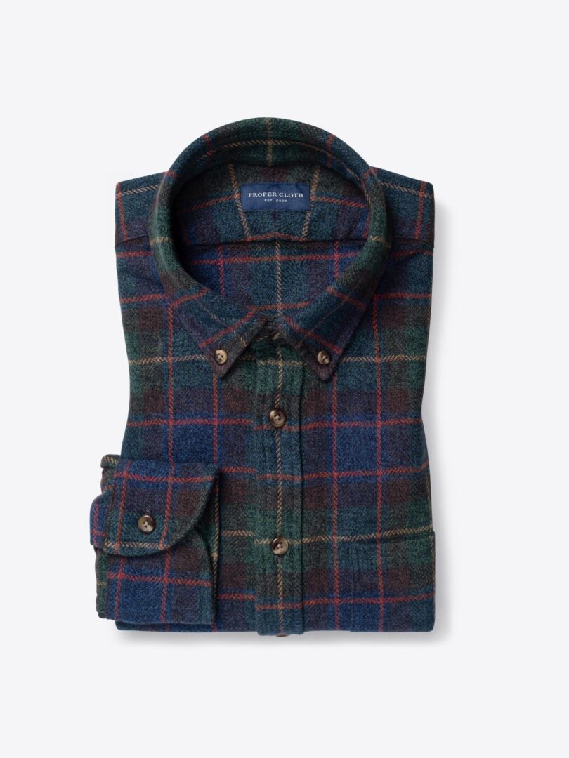 Japanese Washed Navy and Green Low Twist Plaid 