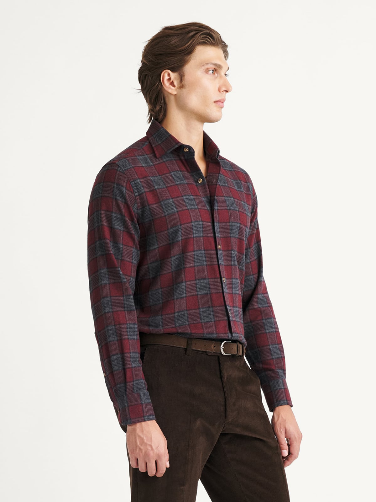 Cromoncent Men's Casual Plaid Flannel Shirt - Heavyweight Burgundy Button Down, 3X-Large, Long Sleeve With Chest Pockets - View #2