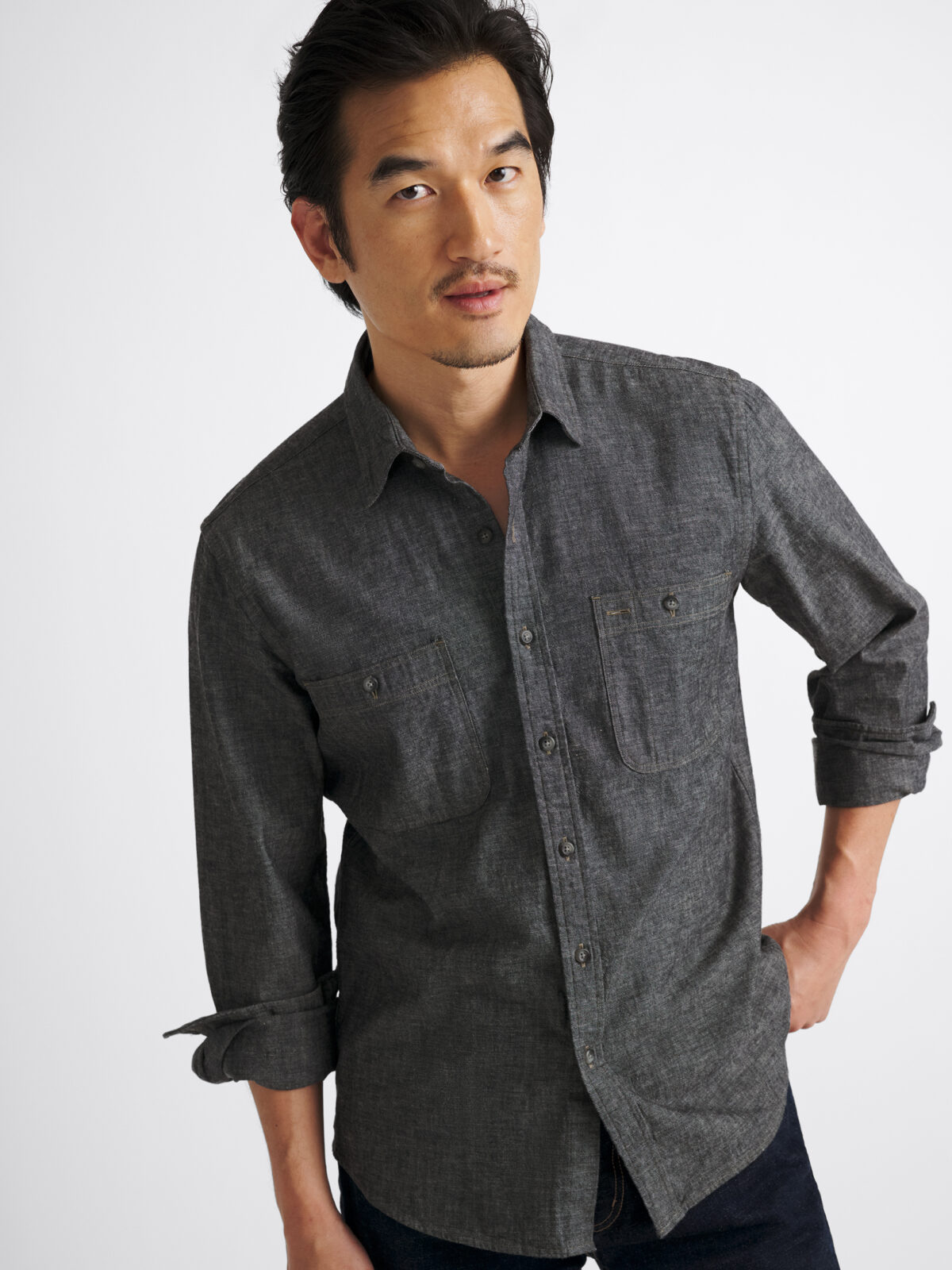 The Japanese Selvedge Heavy Chambray Utility Shirt in Black