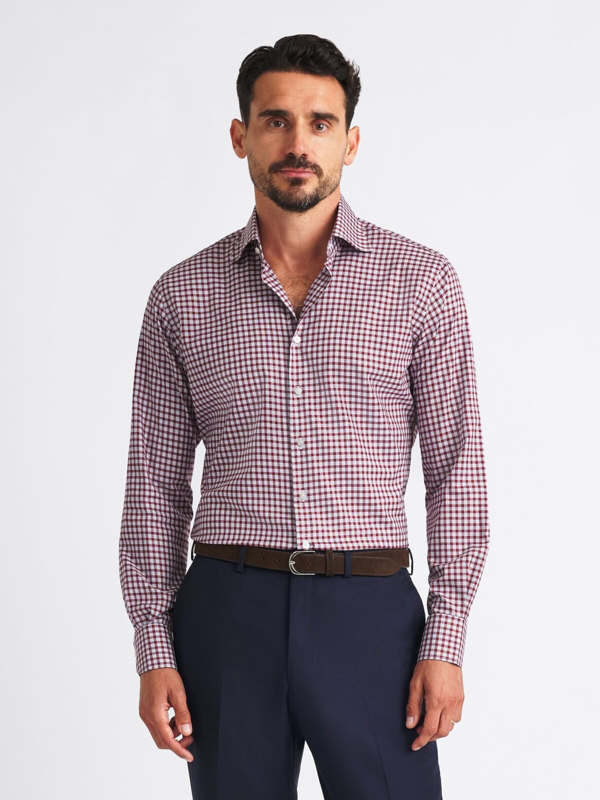 The Thomas Mason Brushed Dress Shirt in Red and Blue Micro Check