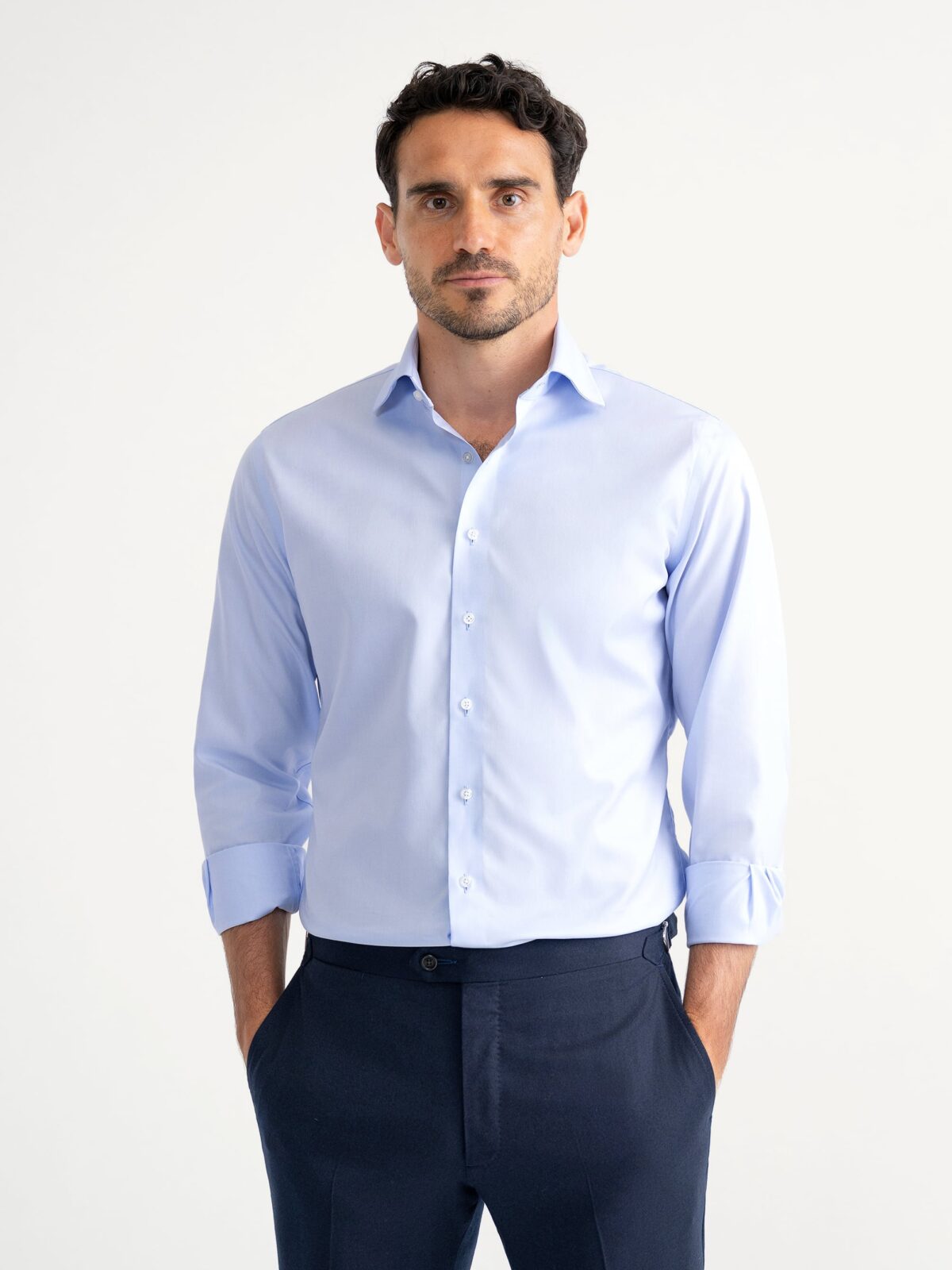 The Thomas Mason Wrinkle-Resistant Dress Shirt in Light Blue Royal