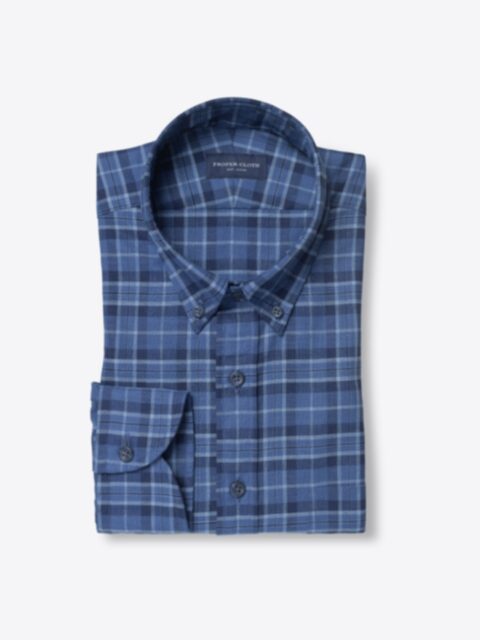 Shop Tonal Blue Cotton and Linen Plaid