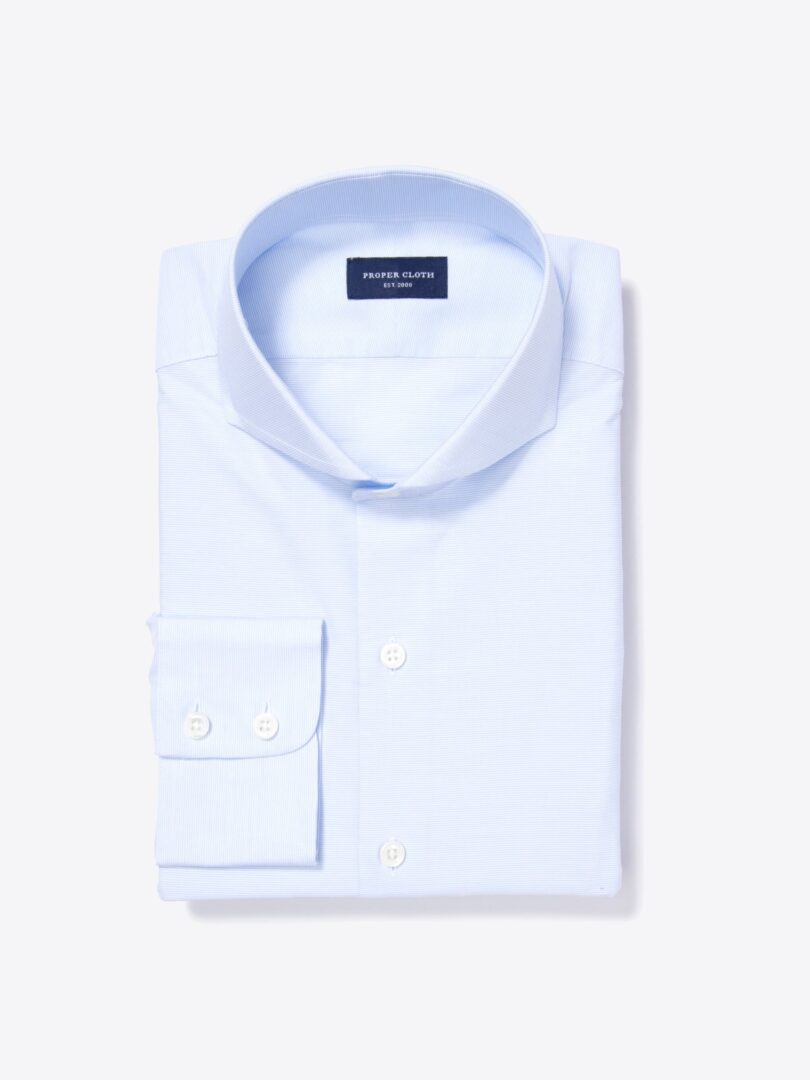 Canclini Light Blue Horizontal Fine Stripe Custom Made Shirt 