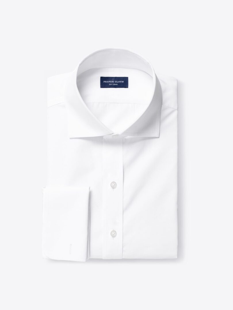Thomas Mason White Luxury Broadcloth Fitted Shirt 