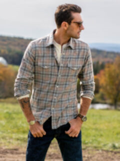Linen Twill Shadow Plaid Eastern Shirt – 45R GLOBAL