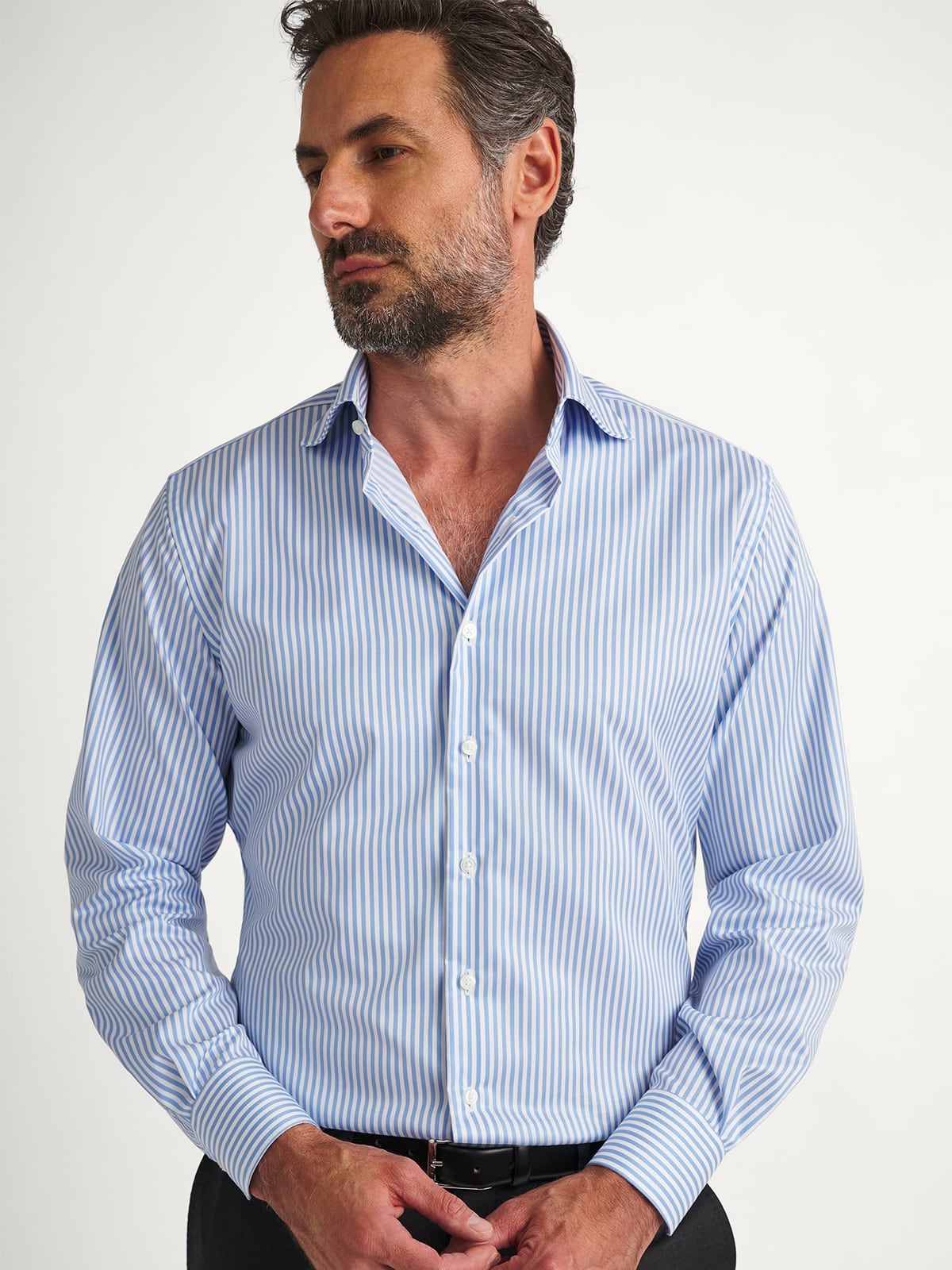 dress shirt with stripes Non-Iron Cotton Stripe Dress Shirt With Contrast Trim