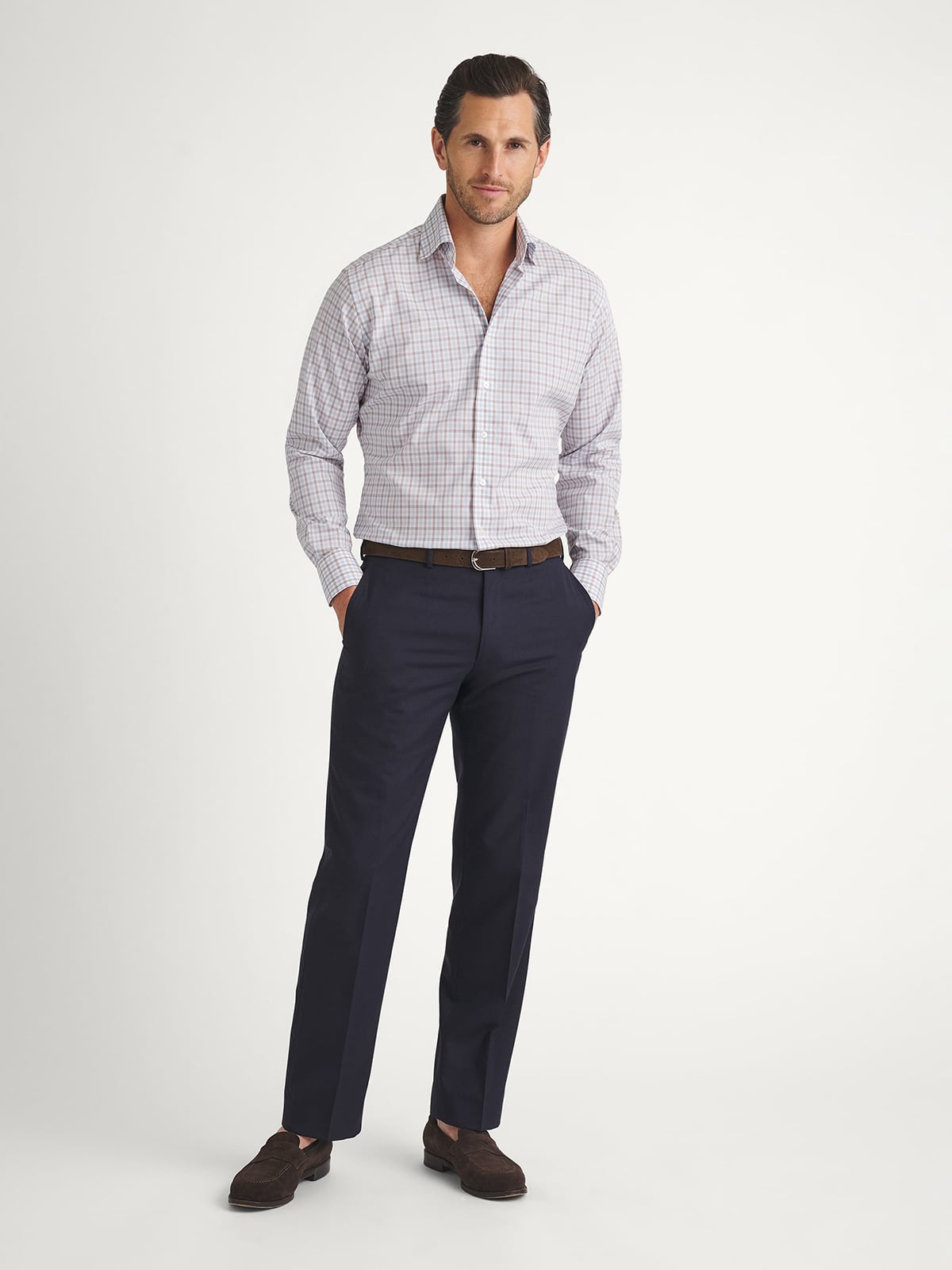 blue and brown dress shirt Non-Iron Cotton Gingham Dress Shirt With Contrast Trim main image 1