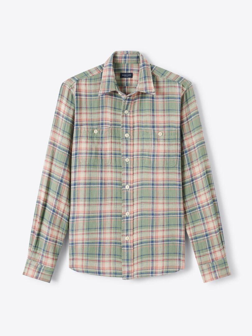 Men’s Sedona Sage Slate and Salmon Cotton Linen Plaid Thumb