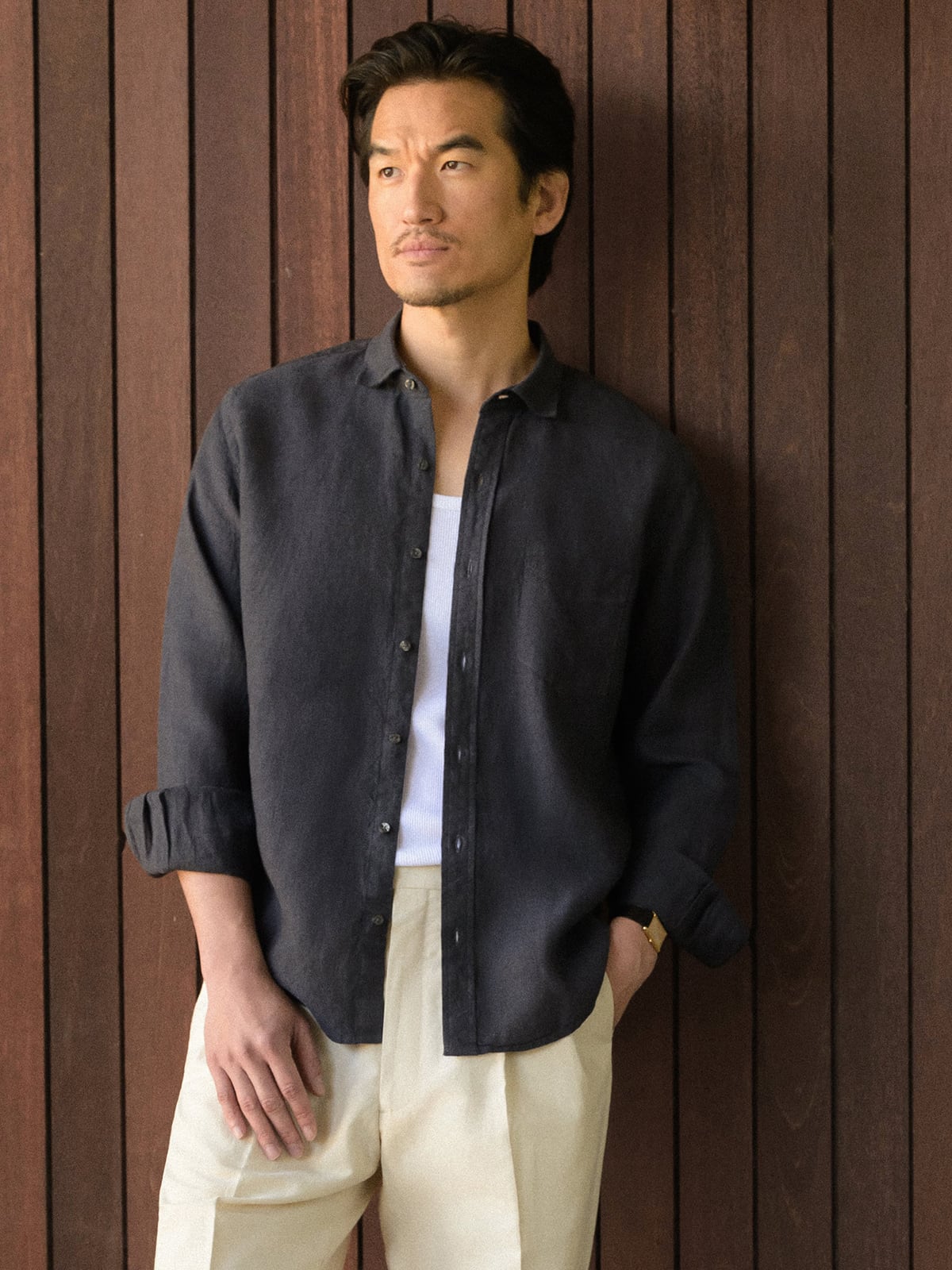Proper Cloth Men's Faded Black Washed Linen Custom Dress Shirt - Black, Size: S, Regular, 100% Linen Proper Cloth Men's Faded Black Washed Linen Custom Dress Shirt - Black, Size: S, Regular, 100% Linen