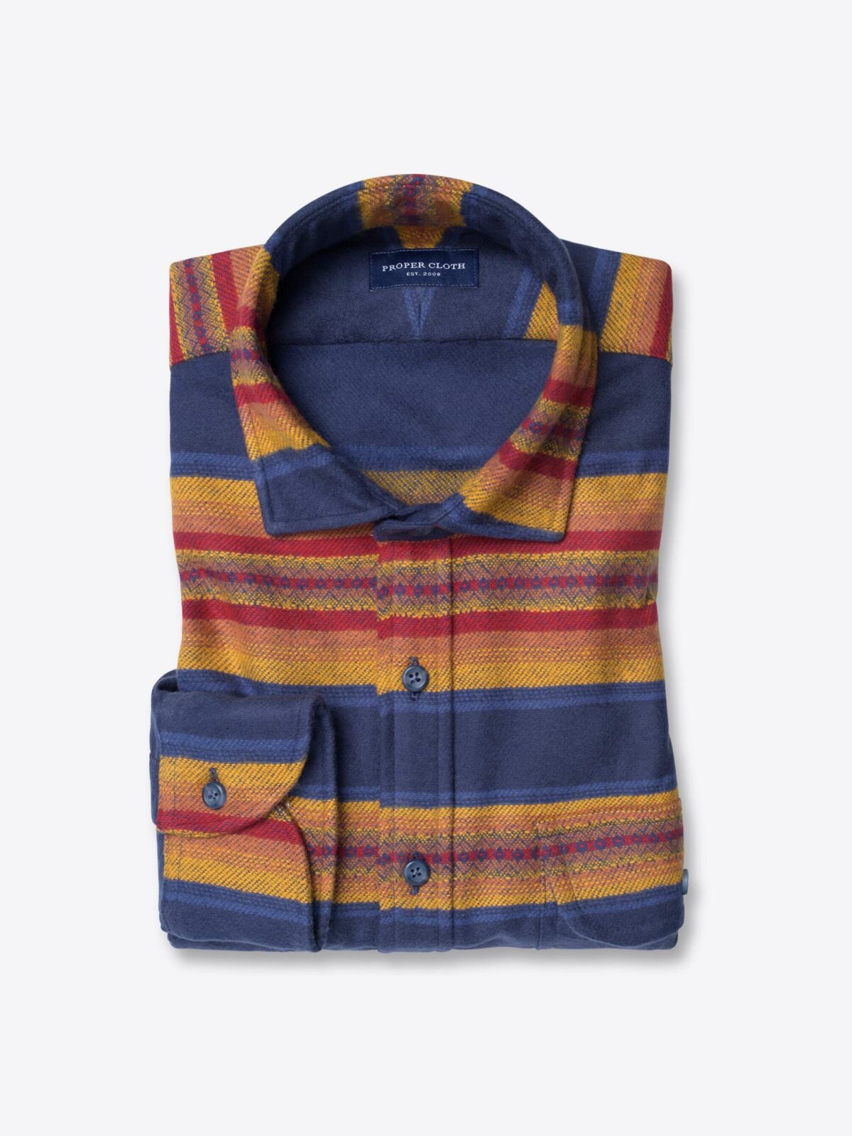 Navy and Sunset Southwest Blanket Stripe Shirt by Proper Cloth