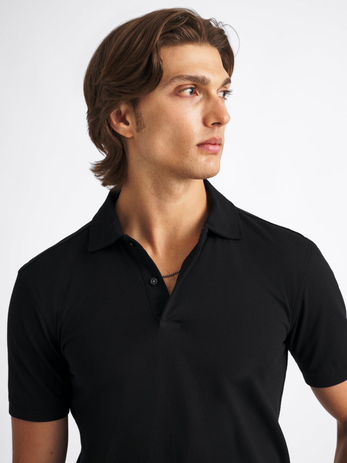 The Italian Cotton Pique Polo in Black
