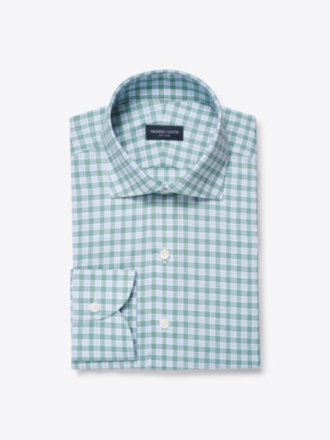 slim fit dress slacks William in Green and White Stripe Shirt in White Collar & Cuff, 17.5 34/35