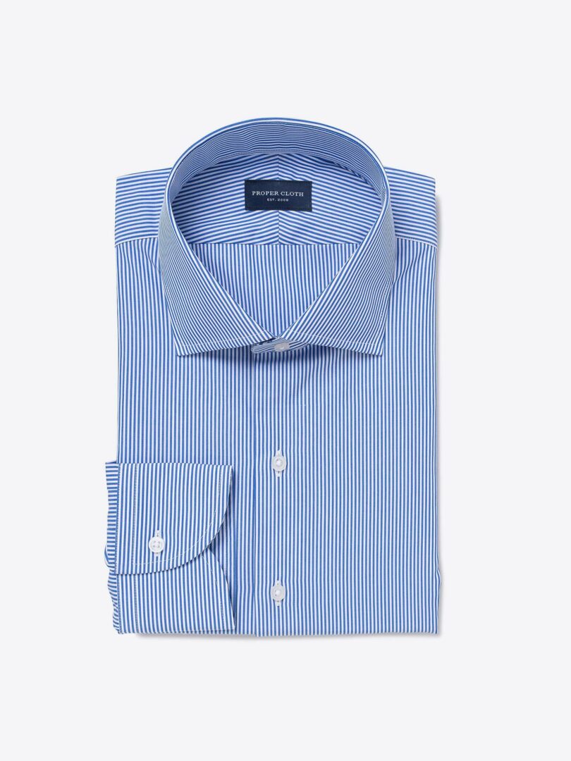 140s Blue Wrinkle-Resistant Pencil Stripe Fitted Shirt 