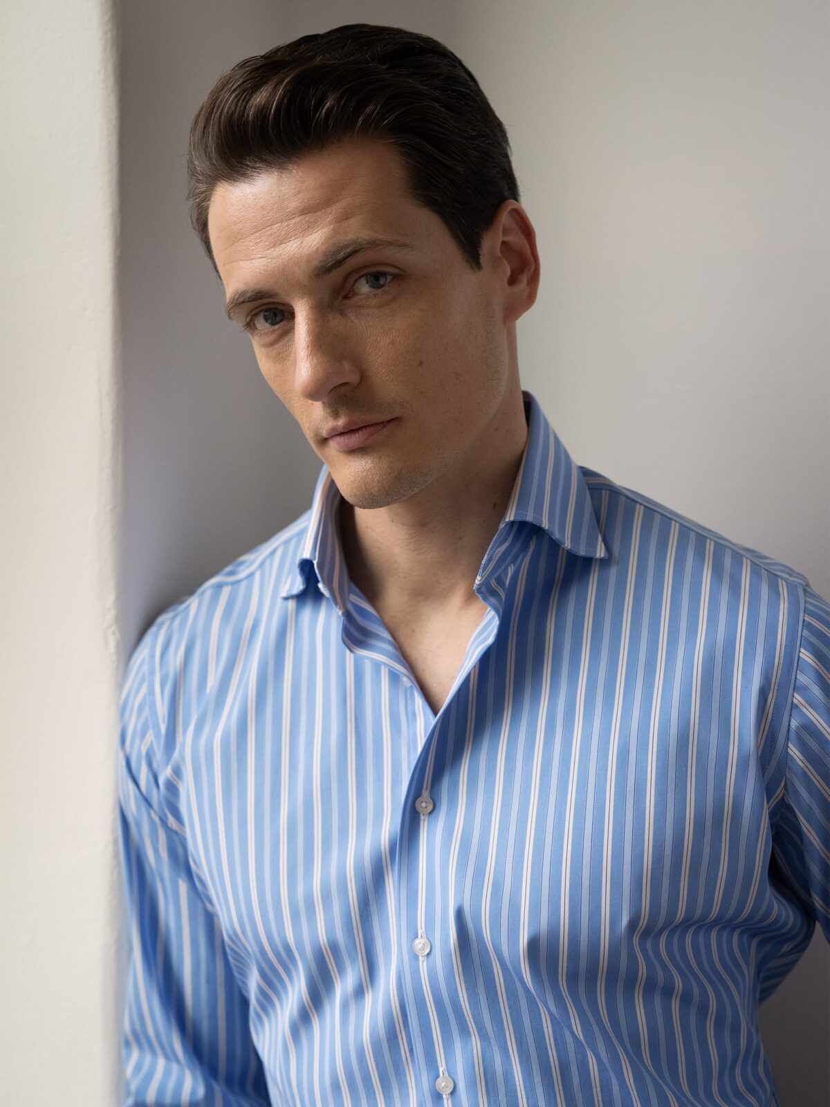 The Thomas Mason Luxury Broadcloth Shirt in Blue and White Multi