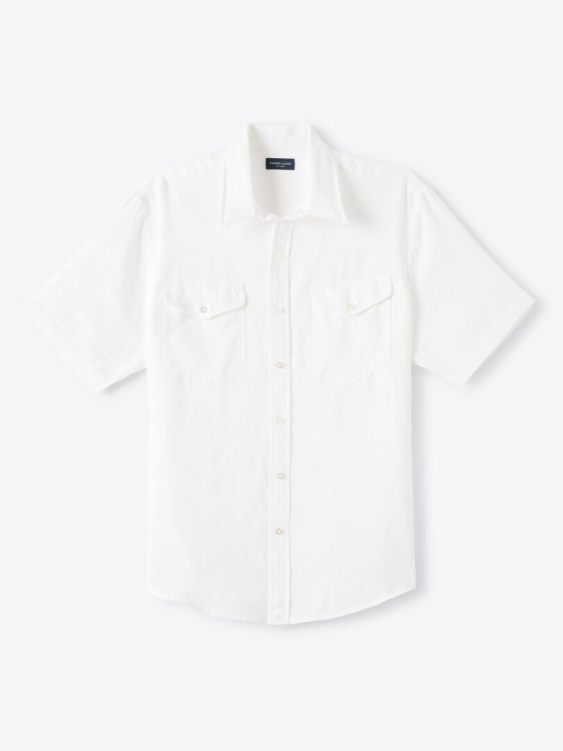 Men’s White Washed Linen Teardrop Short Sleeve Thumb