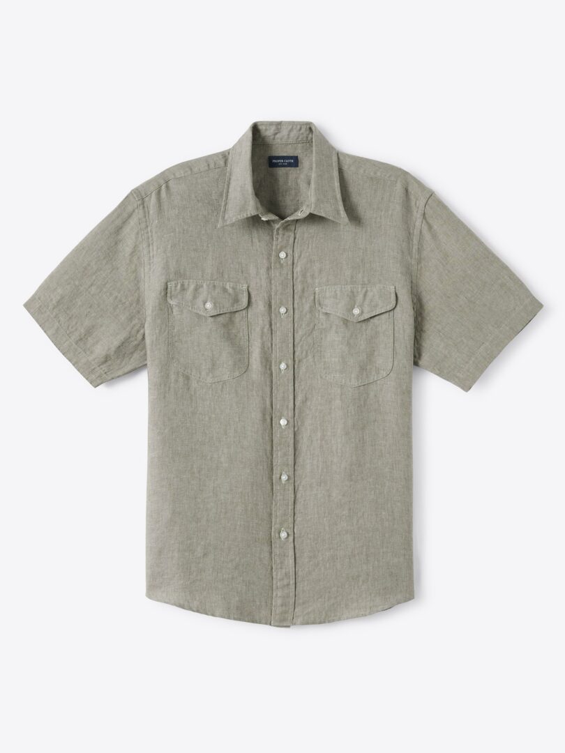 Men’s Sage Washed Linen Teardrop Short Sleeve Thumb