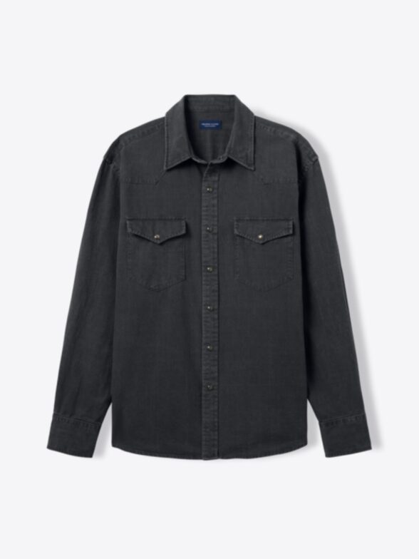 Albiate Black Washed Denim Western Shirt Product Image