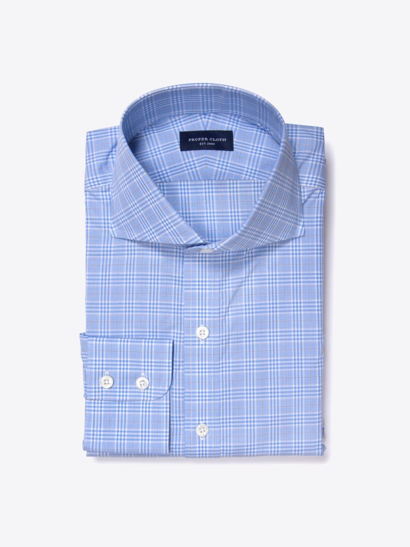 Carmine Sky Blue Prince of Wales Check Custom Dress Shirt 