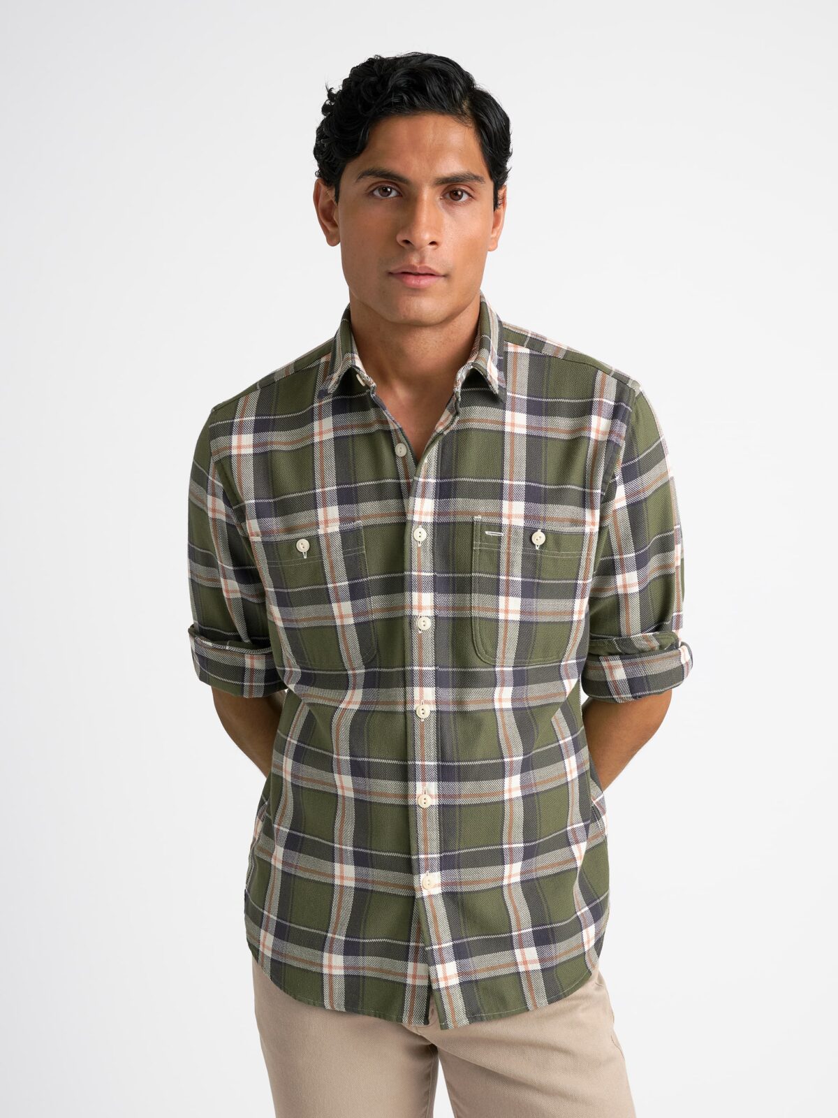 The Jackson Country Plaid Shirt in Olive Black and Cream