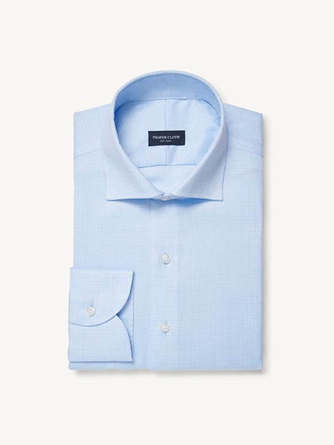 The Cutaway Collar Dress Shirt in Light Blue Small Check