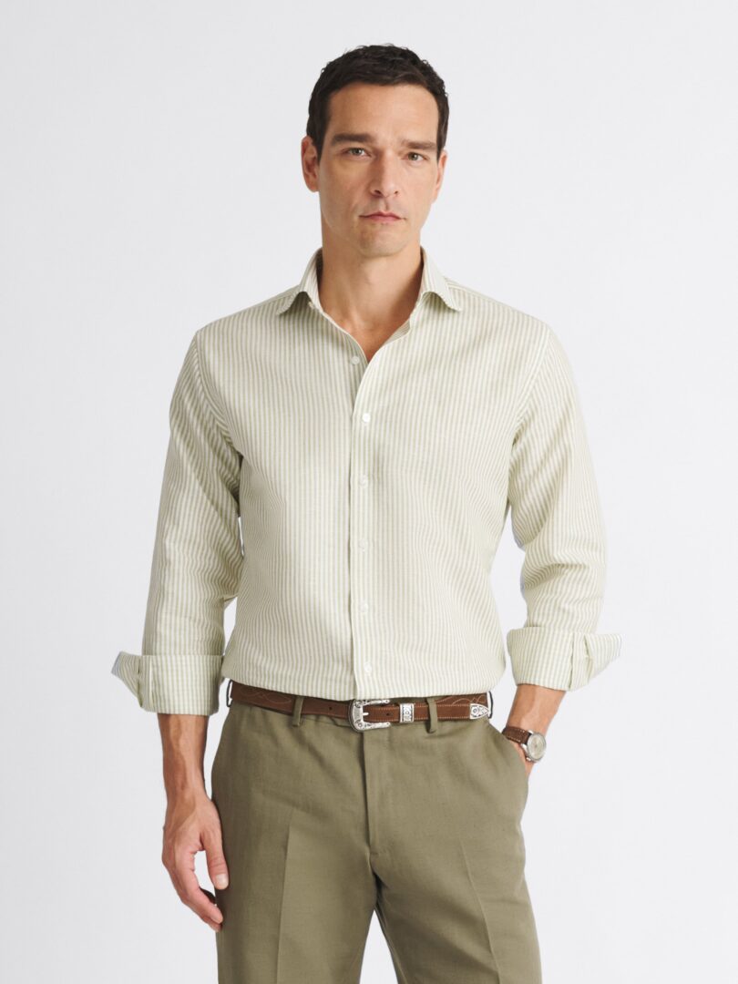 Portuguese Olive Stripe Cotton Linen Oxford Thumb Detail