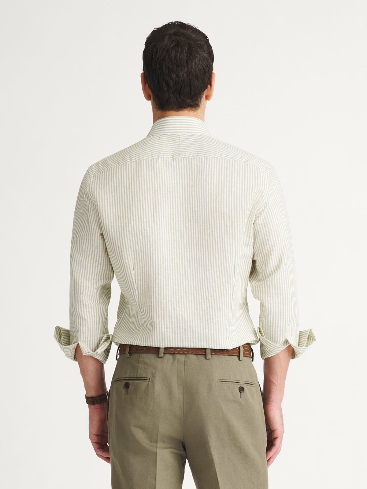 cotton linen dress shirt men Proper Cloth Men's Portuguese Olive Stripe Cotton Linen Oxford Custom Dress Shirt