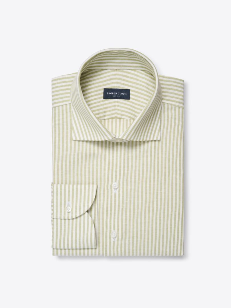 Men’s Portuguese Olive Stripe Cotton Linen Oxford Thumb