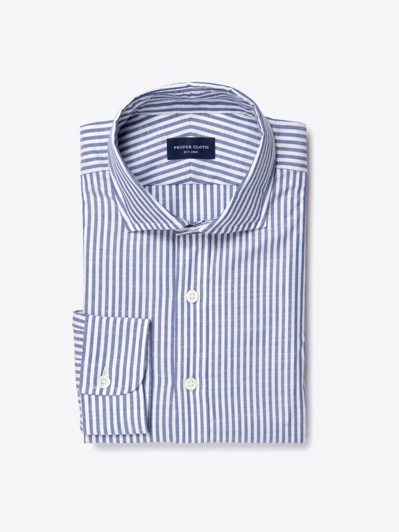Albini Navy Stripe Oxford Chambray Dress Shirt 